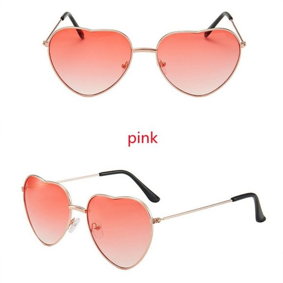 TEMP OUT OF STOCK Heart Shaped UV400 Blue & Pink Sunglasses Gold Metal Rim - Picture 12 of 14